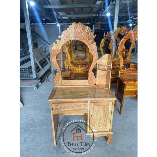 Bàn trang điểm gỗ gõ đỏ ngang 80cm kèm ghế