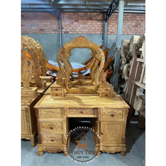 Bàn trang điểm gỗ gõ đỏ ngang 1m1 nhiều mẫu