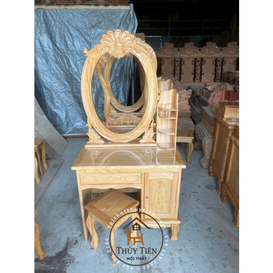 Bàn trang điểm gỗ gõ đỏ ngang 80cm kèm ghế