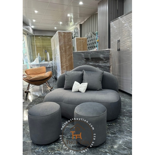 Mây bọc nỉ nhung 1m2 + 2 đôn 