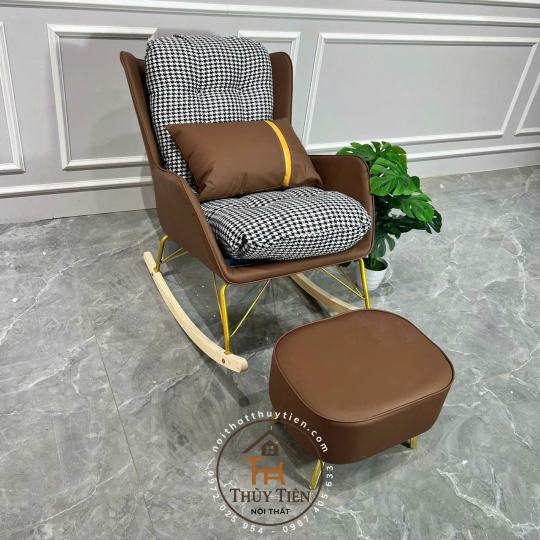 [TẶNG KÈM ĐÔN] Ghế bập bênh hàng nhập khẩu cao cấp ghế sofa thư giãn da kết hợp với nỉ phong cách Bắc Âu hàng loại 1