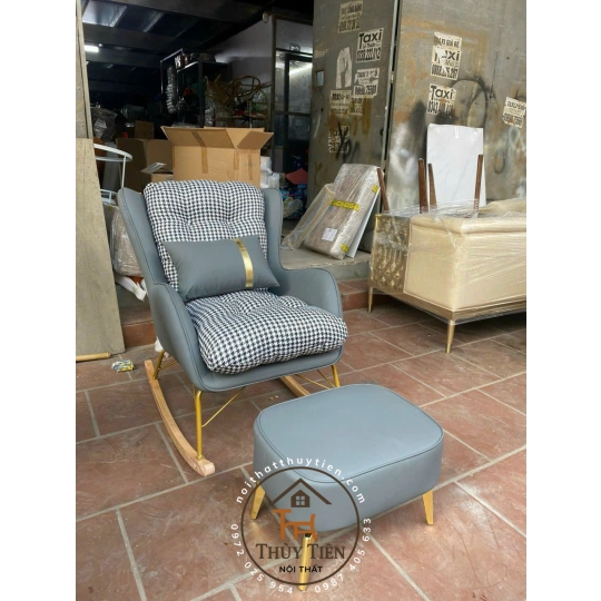 [TẶNG KÈM ĐÔN] Ghế bập bênh hàng nhập khẩu cao cấp ghế sofa thư giãn da kết hợp với nỉ phong cách Bắc Âu hàng loại 1
