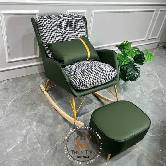 [TẶNG KÈM ĐÔN] Ghế bập bênh hàng nhập khẩu cao cấp ghế sofa thư giãn da kết hợp với nỉ phong cách Bắc Âu hàng loại 1