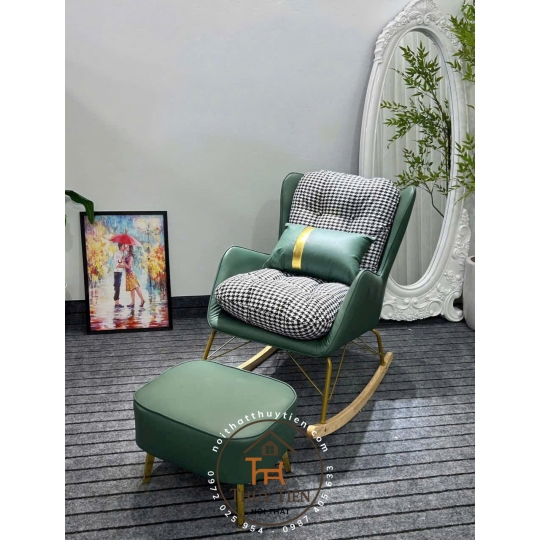 [TẶNG KÈM ĐÔN] Ghế bập bênh hàng nhập khẩu cao cấp ghế sofa thư giãn da kết hợp với nỉ phong cách Bắc Âu hàng loại 1