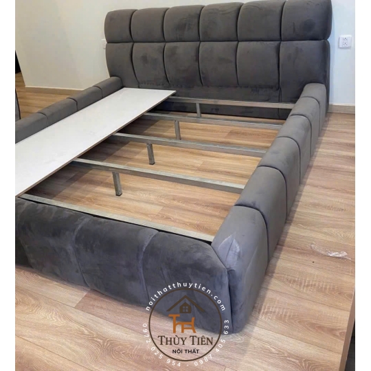 Giường bánh mì bọc nỉ nhung, vạt khung sắt