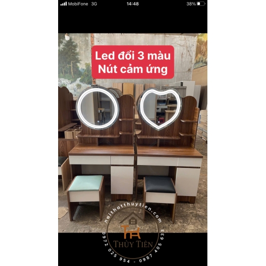 Bàn trang điểm MDF mẫu mới led và ko led kèm ghế