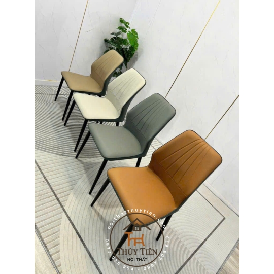 Ghế Ăn Da Simily Kẻ Chỉ Dọc | Chân Thép Mạ Niken