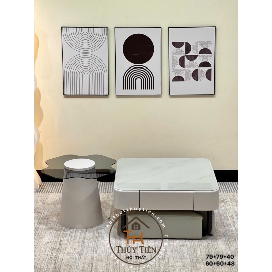 Bàn cặp vuông kèm 2 đôn sẵn kho