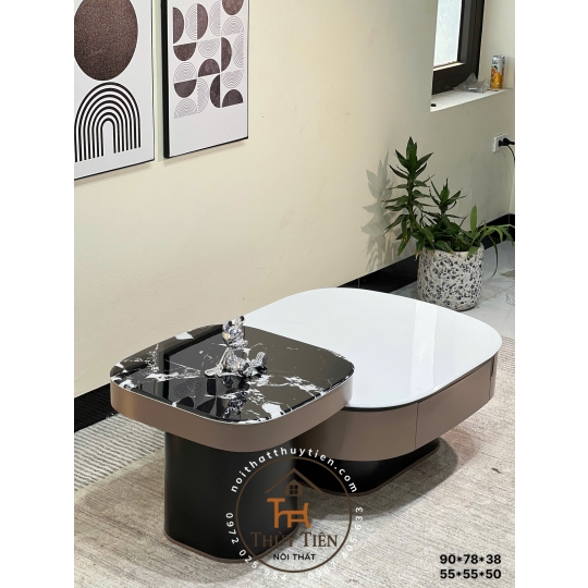 Bàn Sofa- Bàn trà nhập khẩu mặt kính công nghệ vân đá hiện đại phù hợp cho phòng khách