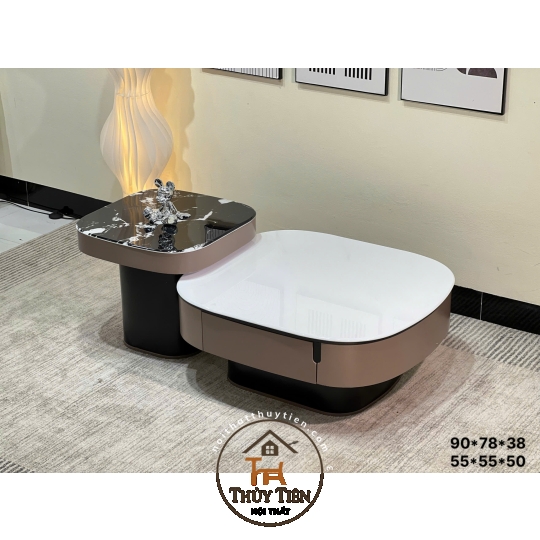 Bàn Sofa- Bàn trà nhập khẩu mặt kính công nghệ vân đá hiện đại phù hợp cho phòng khách