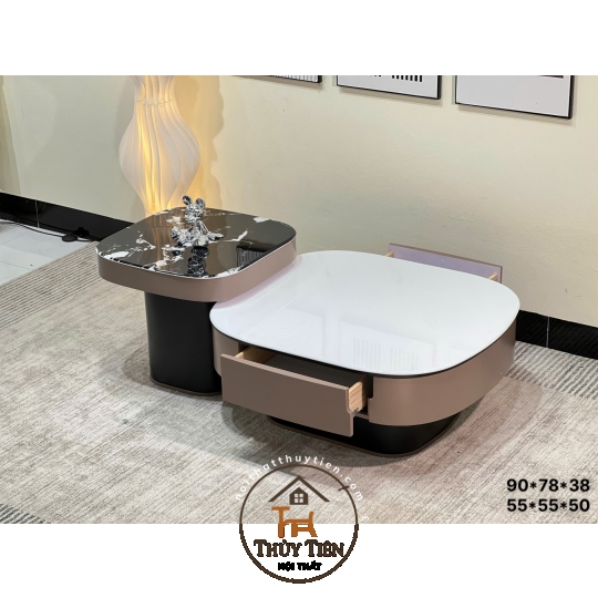 Bàn Sofa- Bàn trà nhập khẩu mặt kính công nghệ vân đá hiện đại phù hợp cho phòng khách