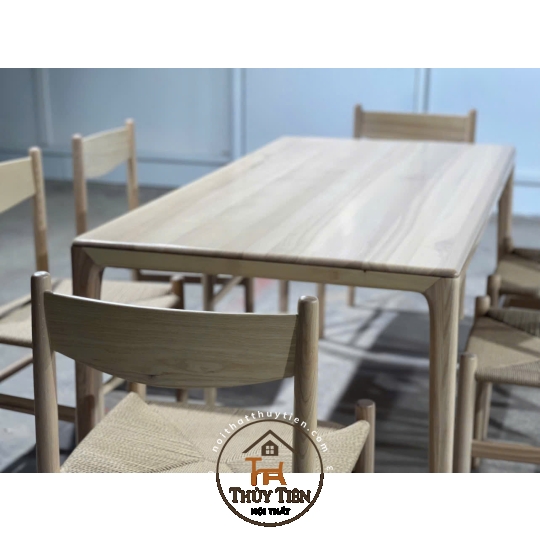 Bộ bàn neva ghế chân tiện đan dây CH36 sơn màu mộc gỗ ash cao cấp theo yêu cầu khách