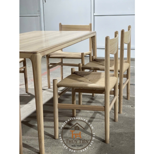 Bộ bàn neva ghế chân tiện đan dây CH36 sơn màu mộc gỗ ash cao cấp theo yêu cầu khách