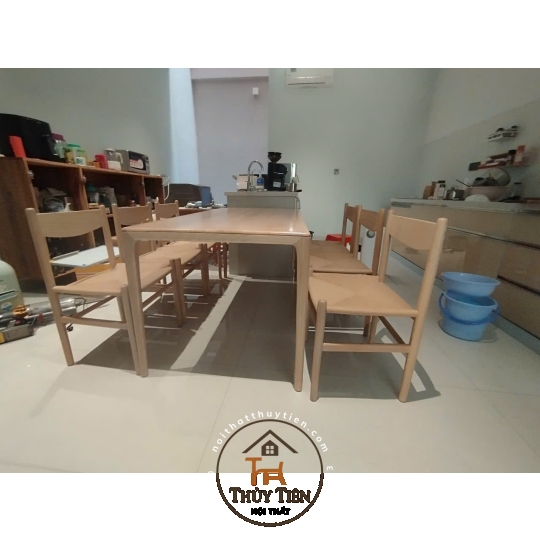 Bộ bàn neva ghế chân tiện đan dây CH36 sơn màu mộc gỗ ash cao cấp theo yêu cầu khách